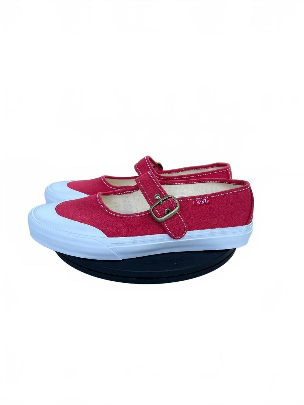 Vans Women's Mary Jane Red White Canvas Sneakers Size 8